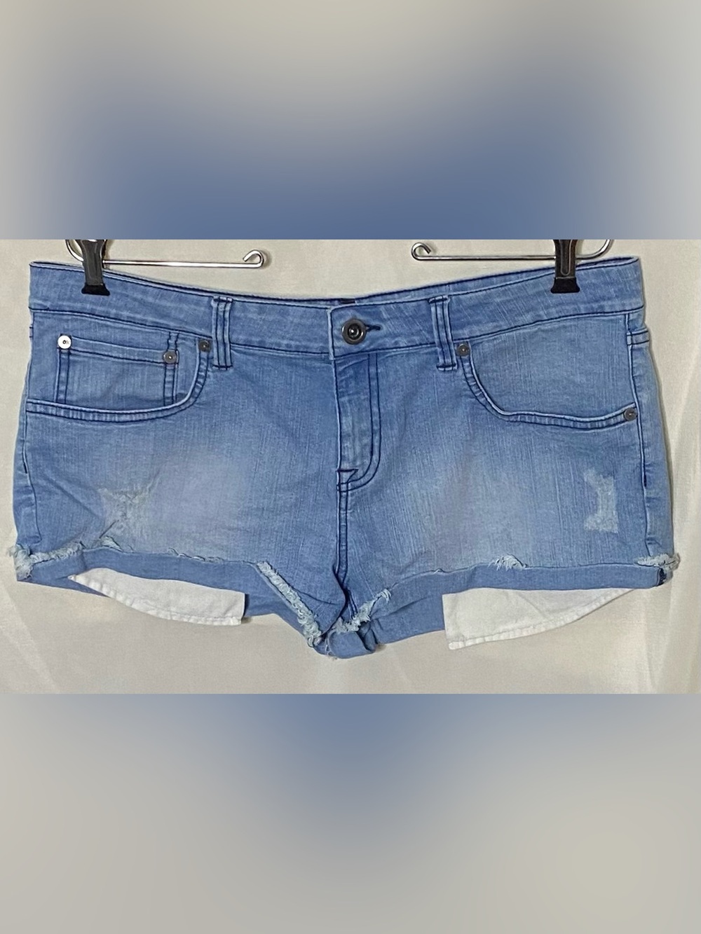 Hurley Denim Shortie Shorts Light Wash Distressed Cutoffs-Back Pocket Studding